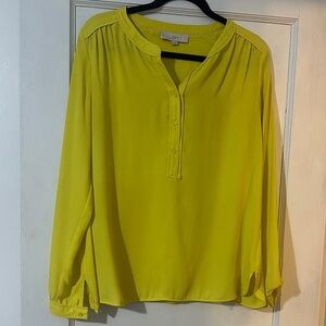 LOFT Bright Yellow Long Sleeve Henley Blouse M